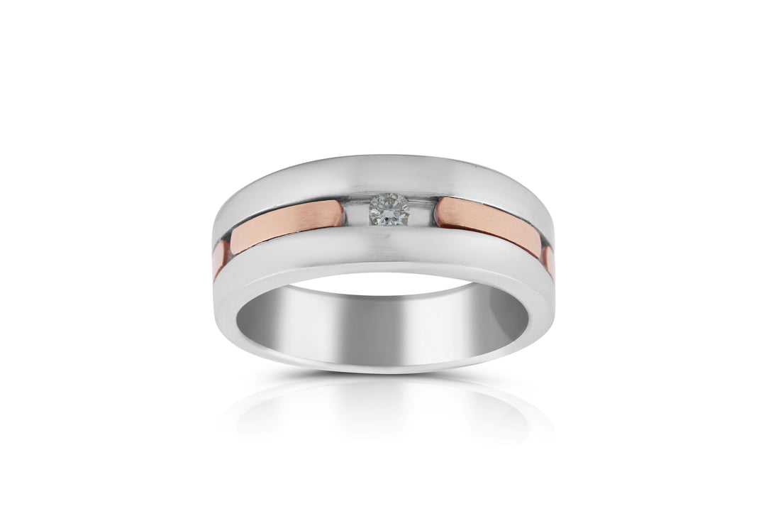 14K Two-Tone Gold Single Diamond Men’s Band ~ ¼ Ct