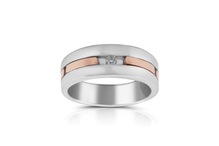 14K Two-Tone Gold Single Diamond Men’s Band ~ ¼ Ct