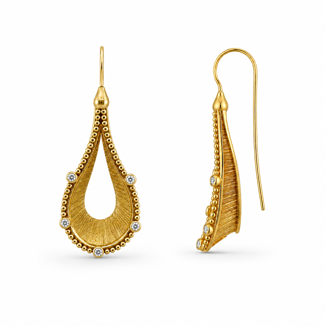 18K Gold Plated Sterling Silver & CZ Celestial Teardrop Drop Earrings