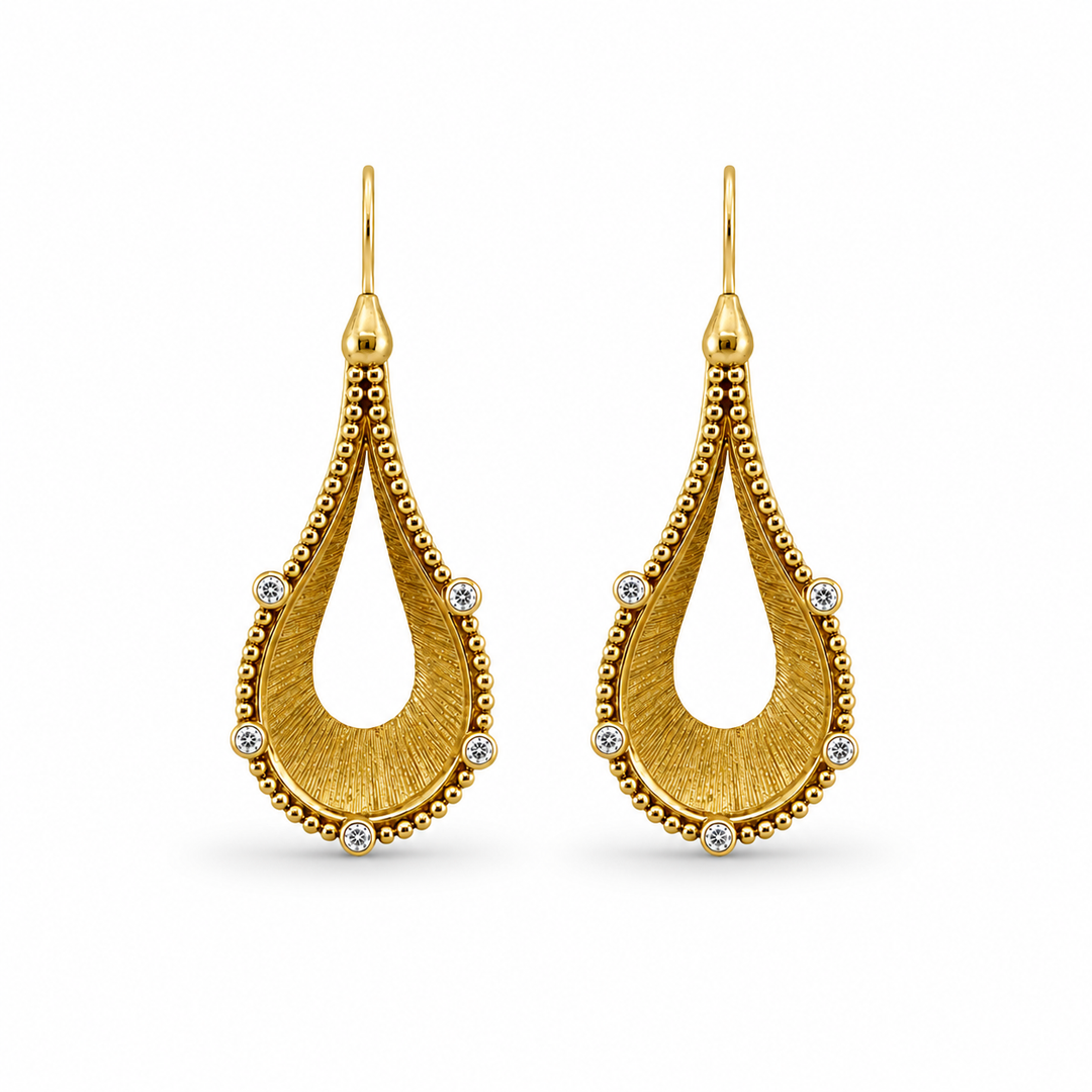 18K Gold Plated Sterling Silver & CZ Celestial Teardrop Drop Earrings