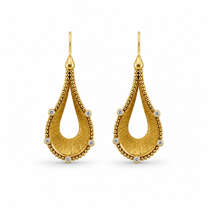 18K Gold Plated Sterling Silver & CZ Celestial Teardrop Drop Earrings