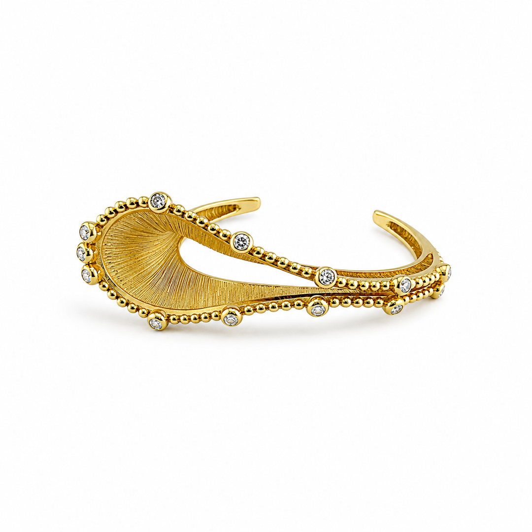 18K Gold Plated Sterling Silver & CZ Celestial Wave Cuff Bracelet