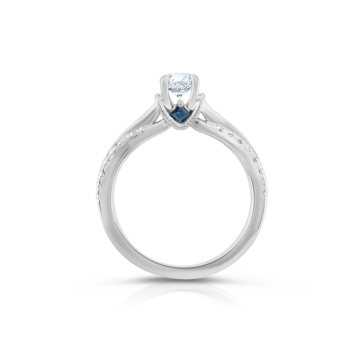 14K White Gold Diamond & Hidden Sapphire Engagement Ring ~ 1 Ct