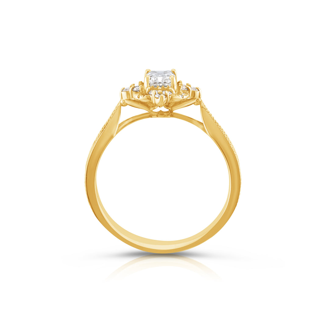 14K Yellow Gold Halo Emerald Cut Diamond Engagement Ring 1.30 Ct