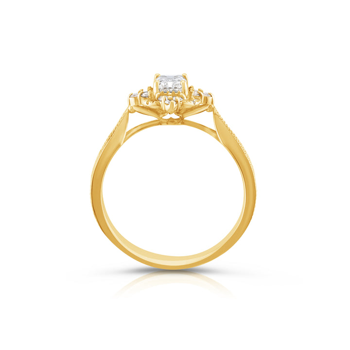 14K Yellow Gold Halo Emerald Cut Diamond Engagement Ring 1.30 Ct