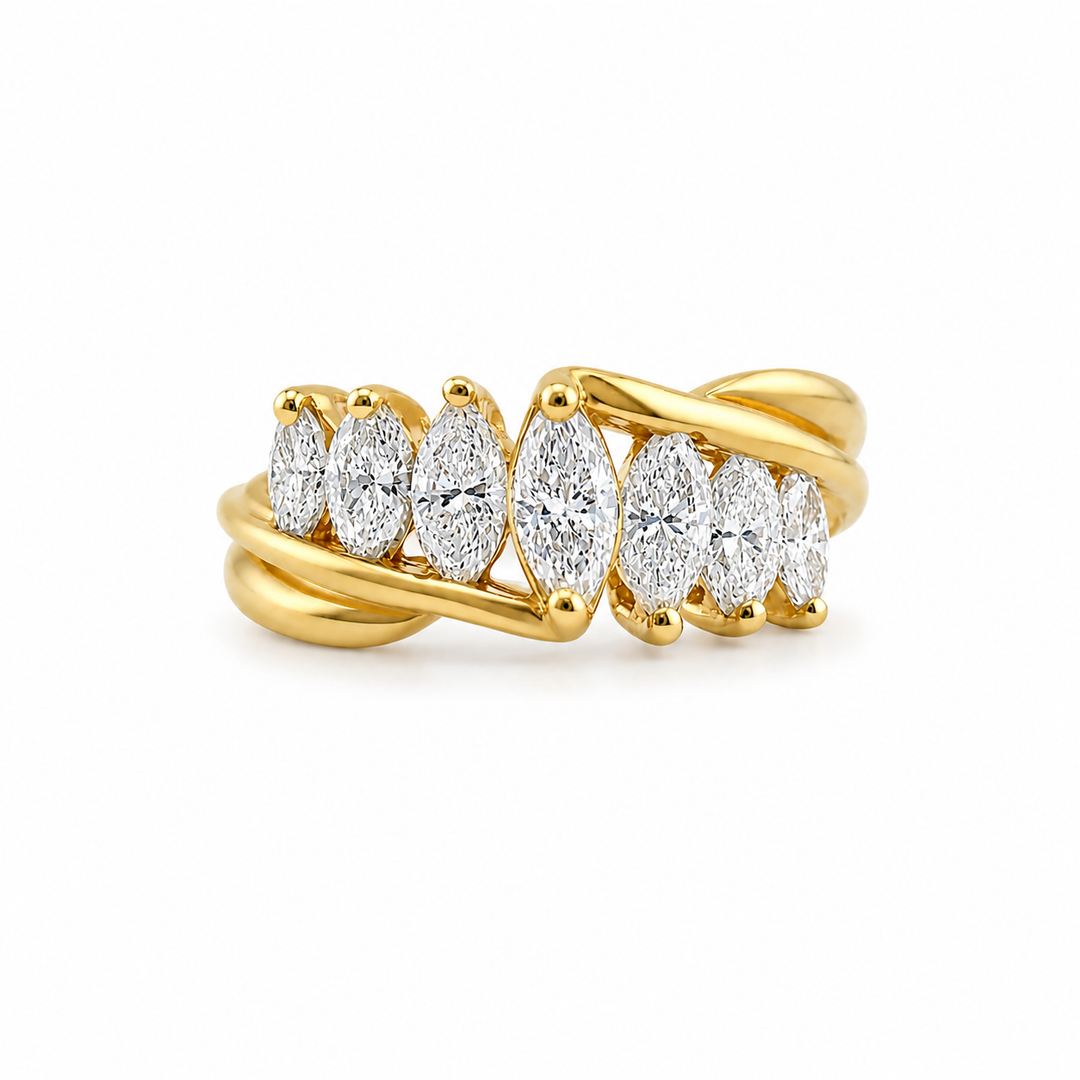 14K Yellow Gold Marquise Diamond Crossover Band ~ 1 Ct
