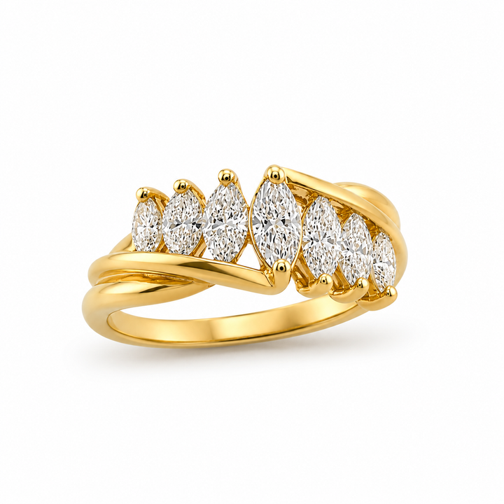 14K Yellow Gold Marquise Diamond Crossover Band ~ 1 Ct