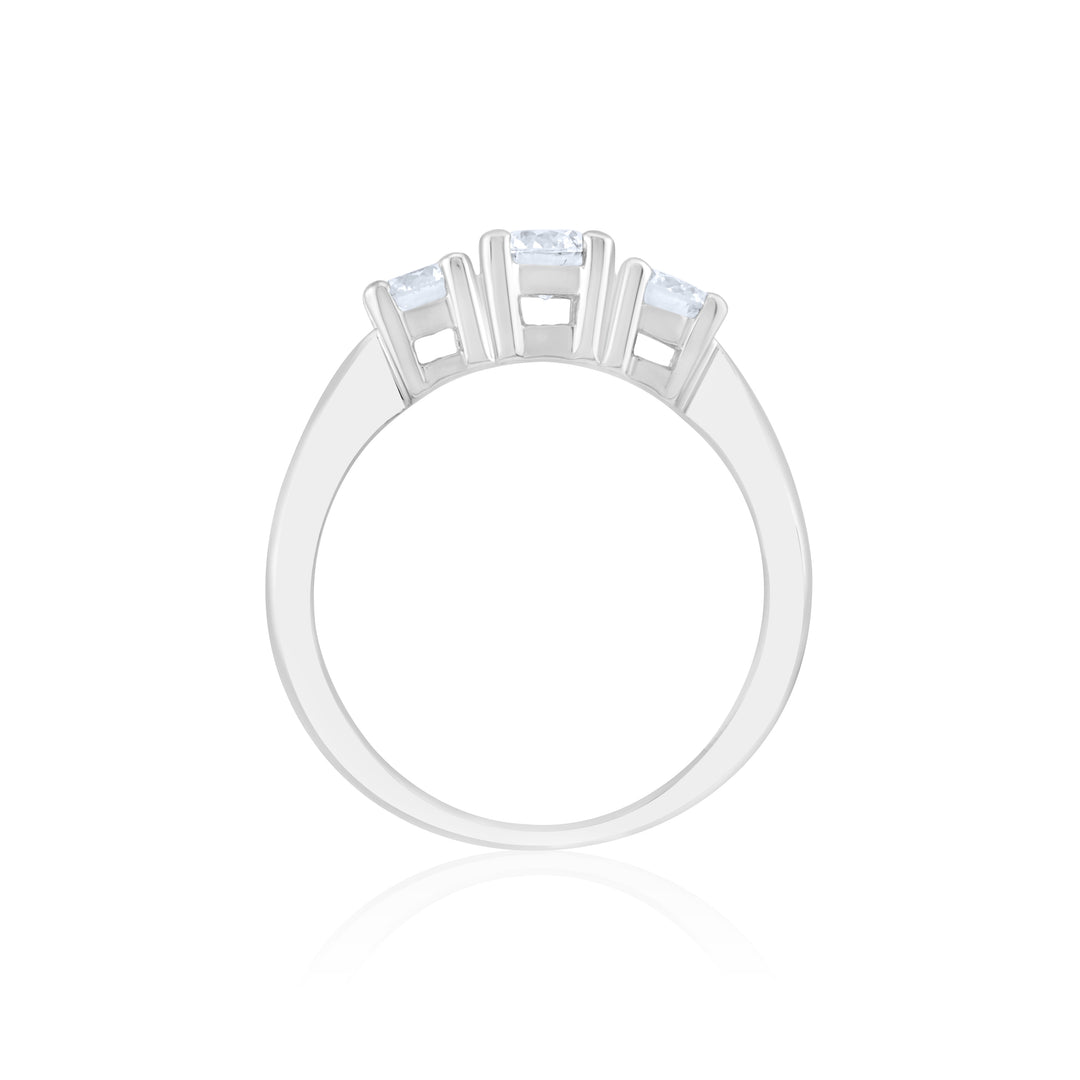 14K White Gold Diamond Three-Stone Ring ~ 1 Ct