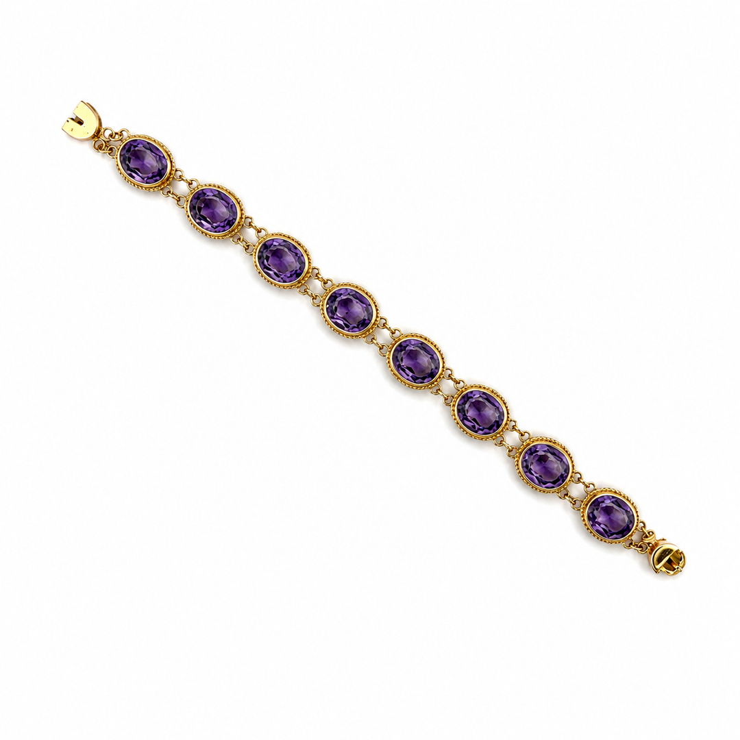 14K Yellow Gold Amethyst Vintage Link Bracelet ~ 25 Ct