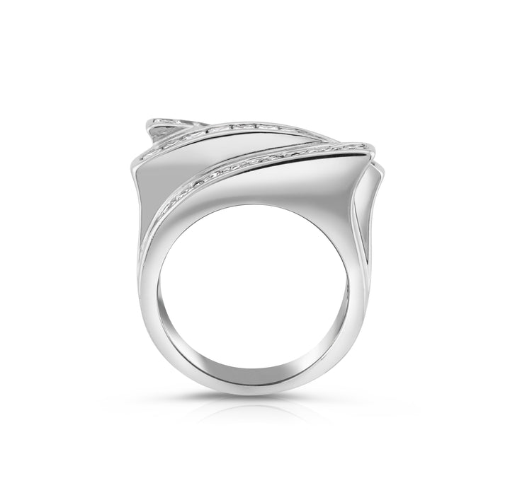 14K White Gold Diamond Three-Row Ring ~ 1 Ct