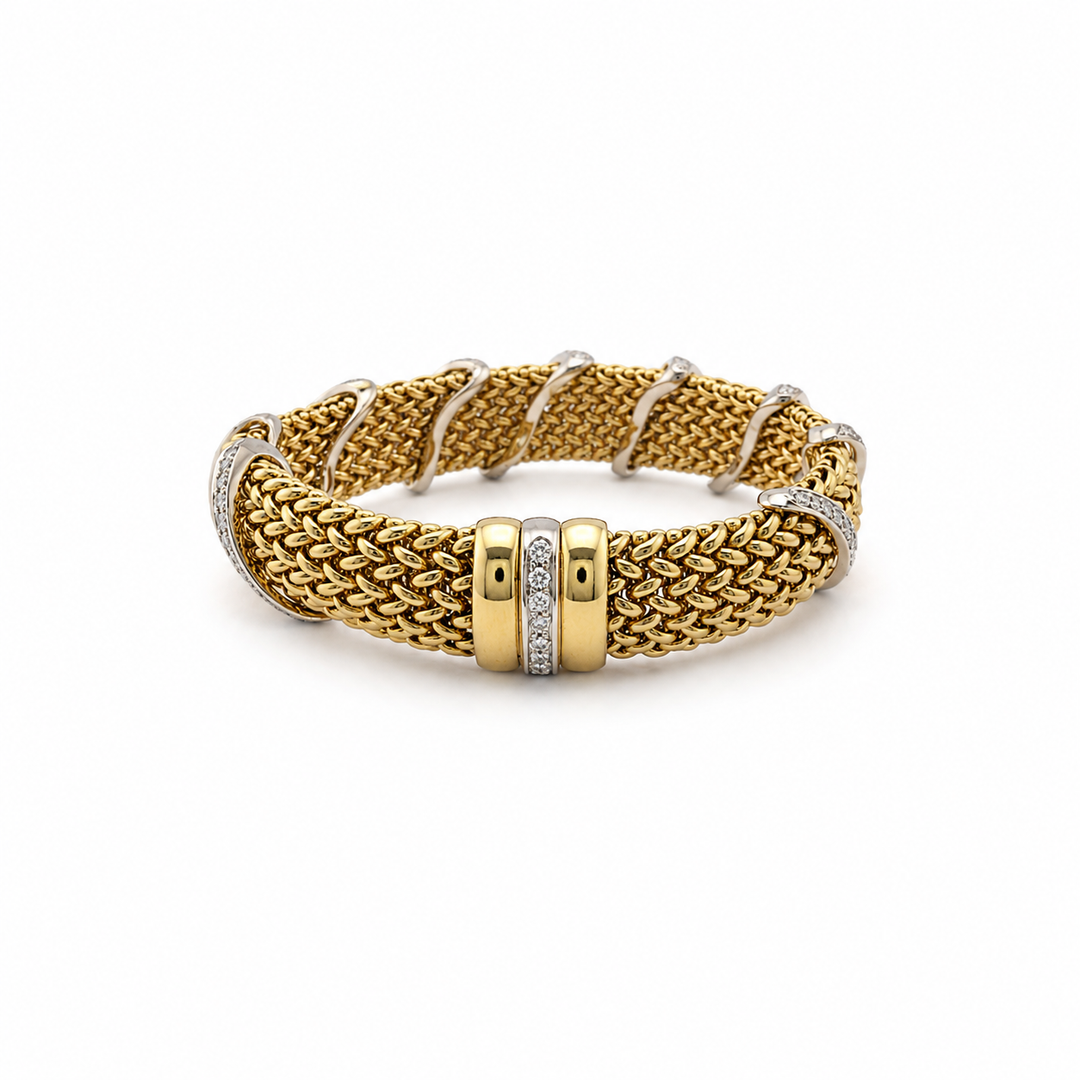 14K Two-Tone Gold Diamond Mesh Bracelet ~ 5 Ct