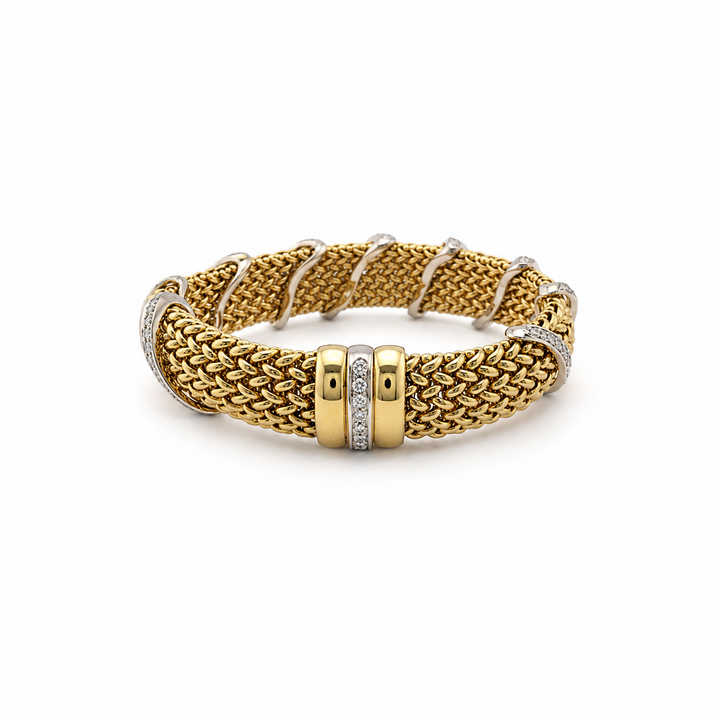 14K Two-Tone Gold Diamond Mesh Bracelet ~ 5 Ct