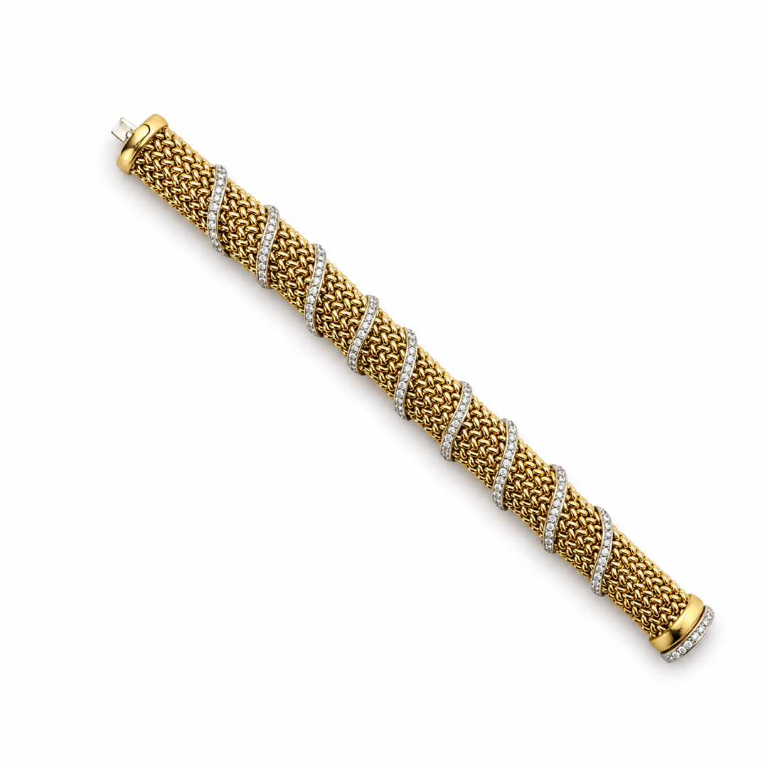 14K Two-Tone Gold Diamond Mesh Bracelet ~ 5 Ct