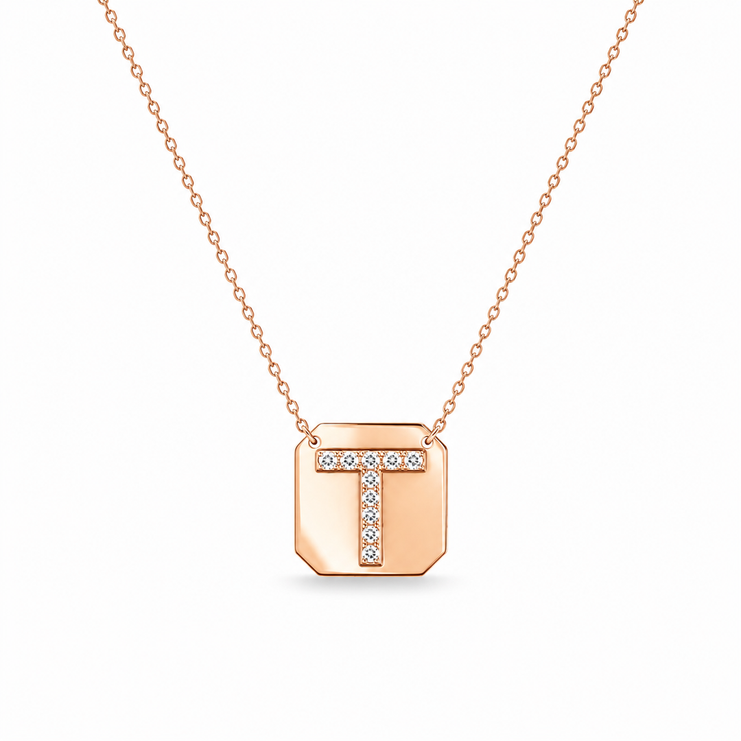 14K Rose Gold Diamond Initial Necklace ~ 1/10 Ct