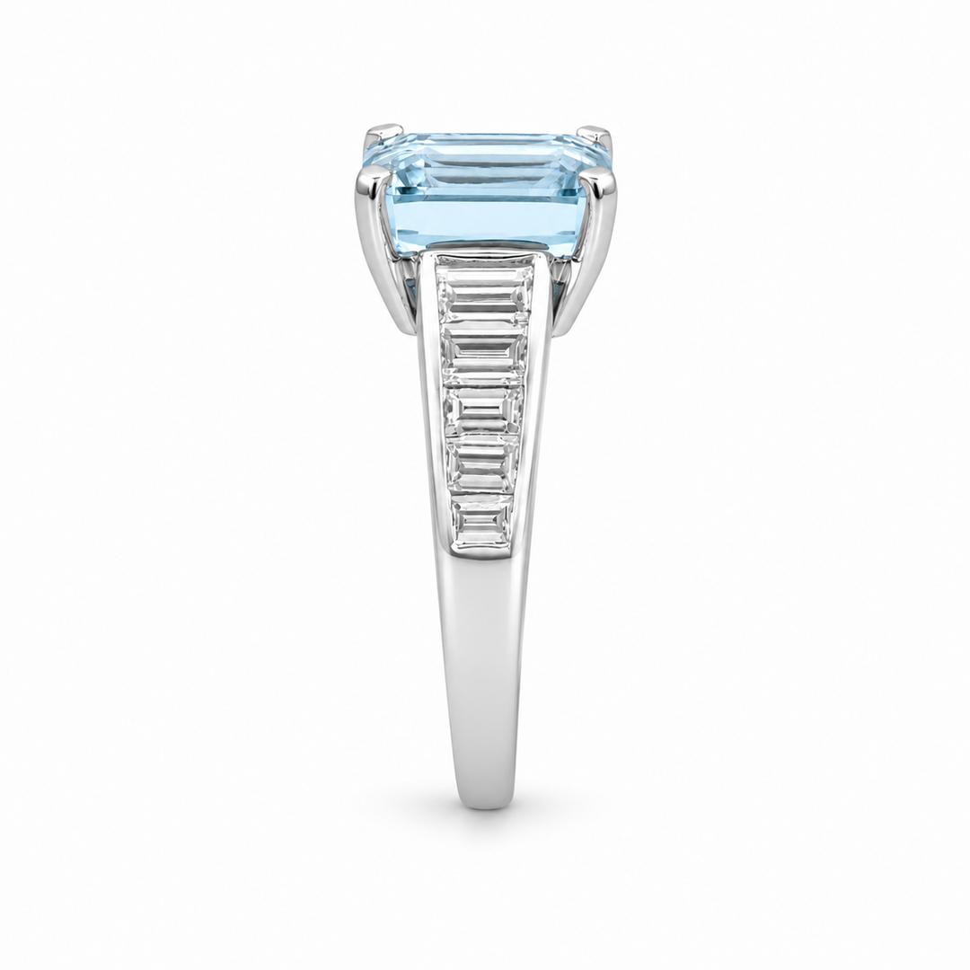 14K White Gold Diamond & Aquamarine Statement Ring ~ 4 Ct
