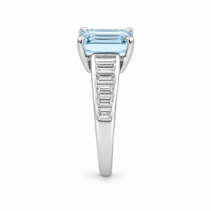 14K White Gold Diamond & Aquamarine Statement Ring ~ 4 Ct