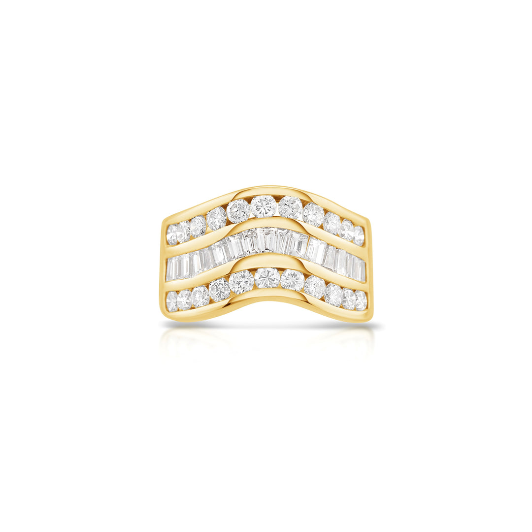 14K Yellow Gold Diamond Three-Row Ring ~ 2 Ct