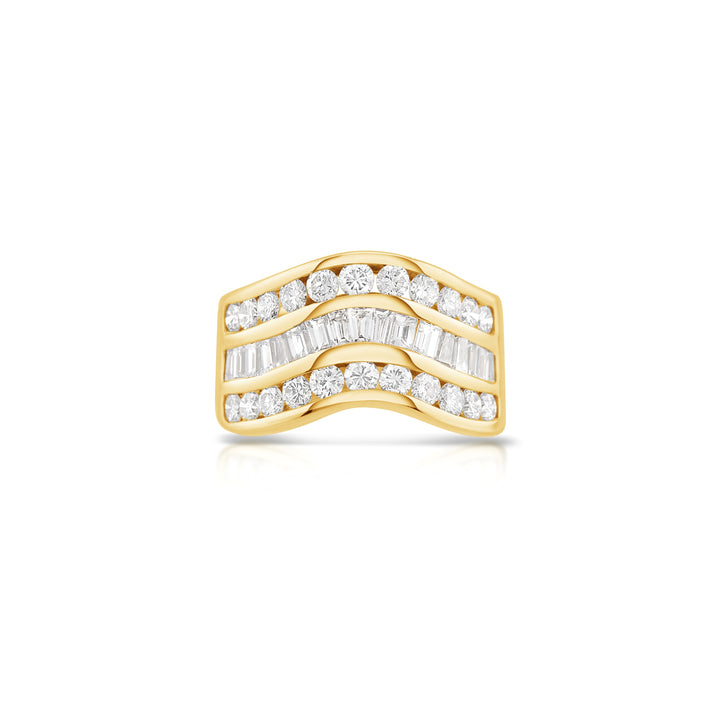 14K Yellow Gold Diamond Three-Row Ring ~ 2 Ct