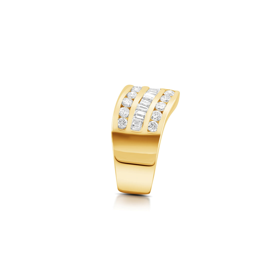14K Yellow Gold Diamond Three-Row Ring ~ 2 Ct