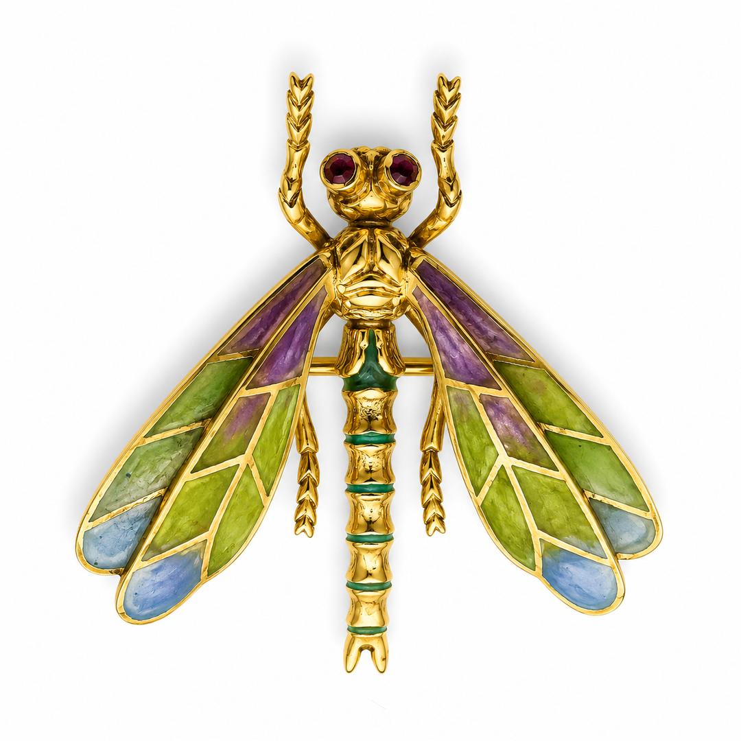18K Yellow Gold Enameled Dragonfly Pendant