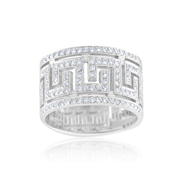 14K White Gold Diamond Greek Key Wide Eternity Band ~ 1.20 Ct