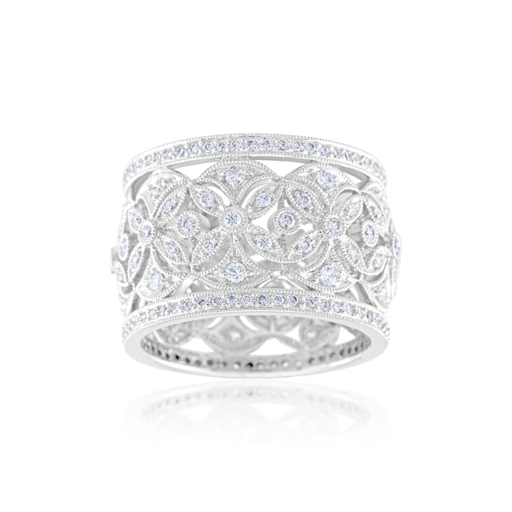 18K White Gold Diamond Eternity Fashion Wide Band ~ 2 ½ Ct