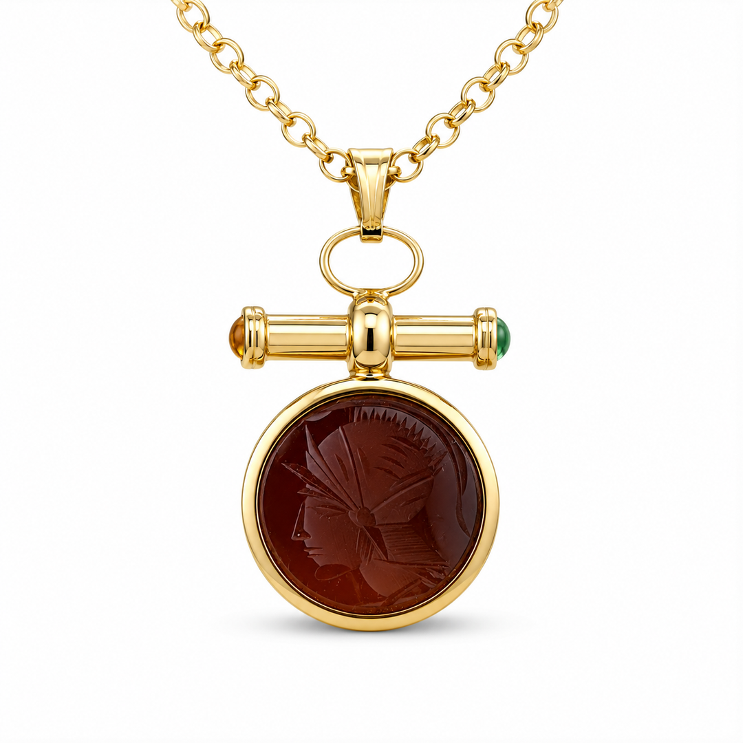 14K Yellow Gold Roman Revival Intaglio Pendant ~ 5 Ct