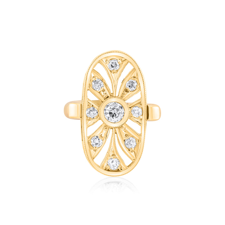 14K Yellow Gold Vintage Medallion Diamond Ring ¾ Ct