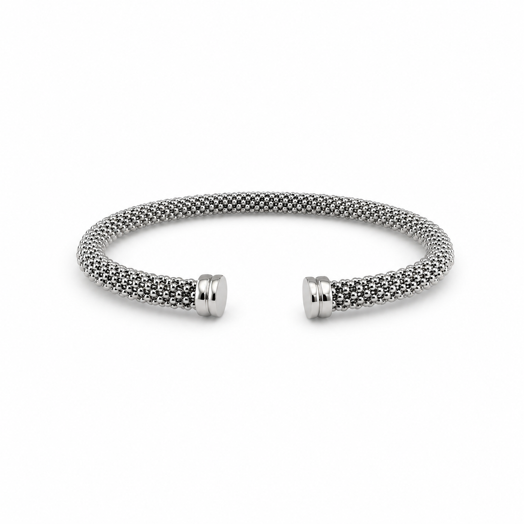 14K White Gold Popcorn Beaded Cuff Bracelet