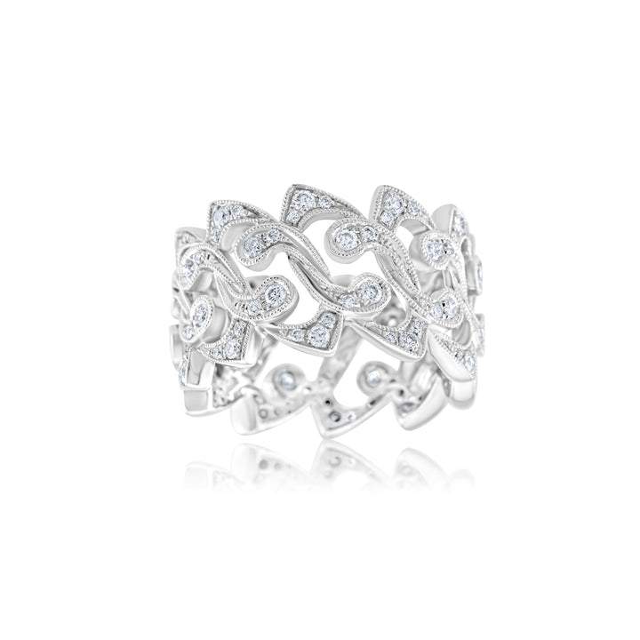 14K White Gold Diamond Scrollwork Eternity Wide Band ~ 1 Ct