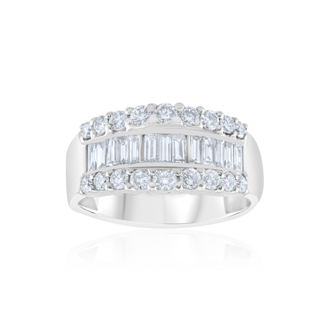 14K White Gold Diamond Three-Row Band ~ 2 Ct