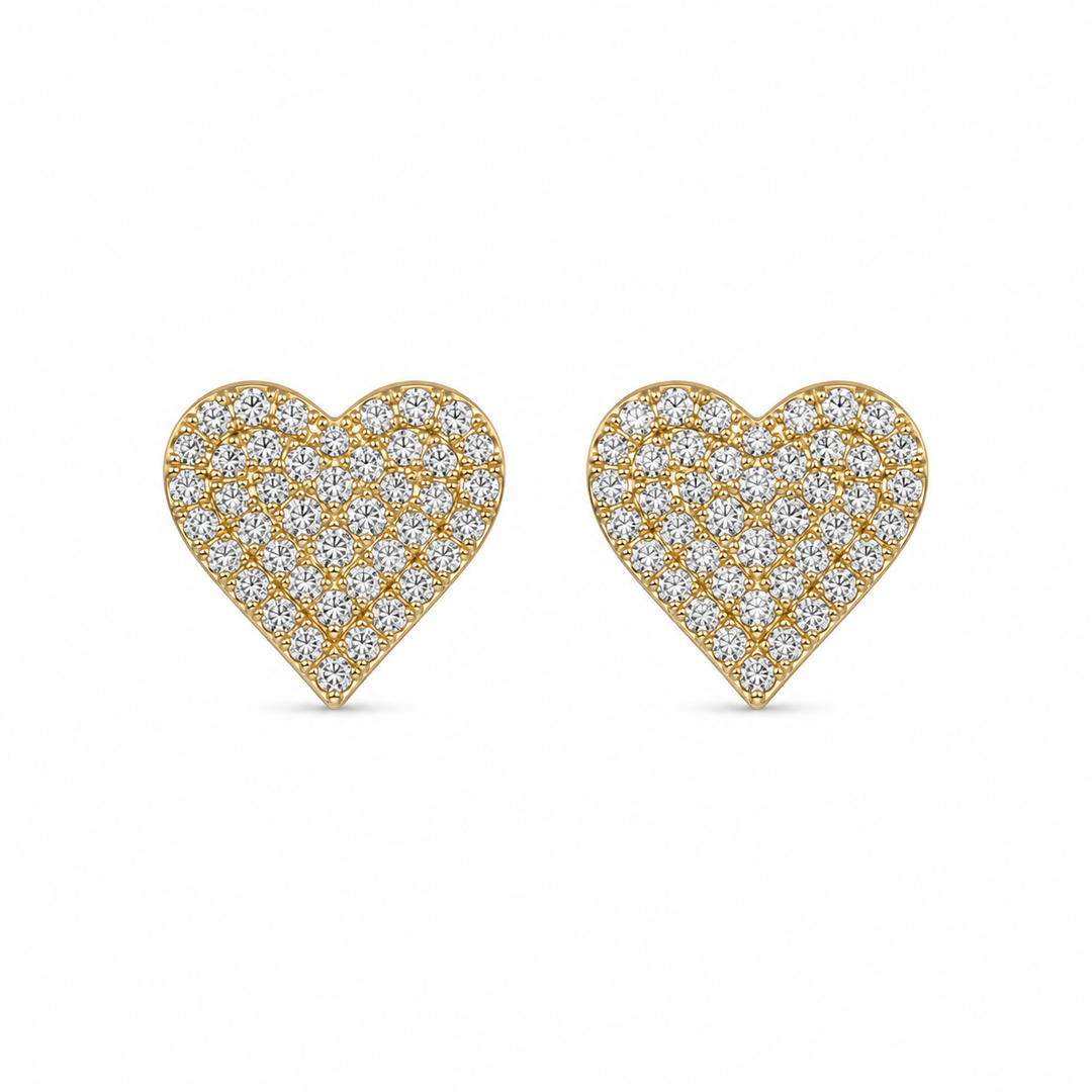 14K Yellow Gold Heart Shaped Diamond Stud Earrings ~ ½ Ct