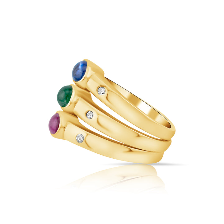14K Yellow Gold Tricolor Cabochon Ring ~ 2 Ct