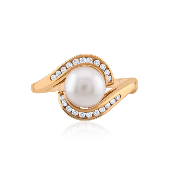 14K Yellow Gold Pearl & Diamond Bypass Ring