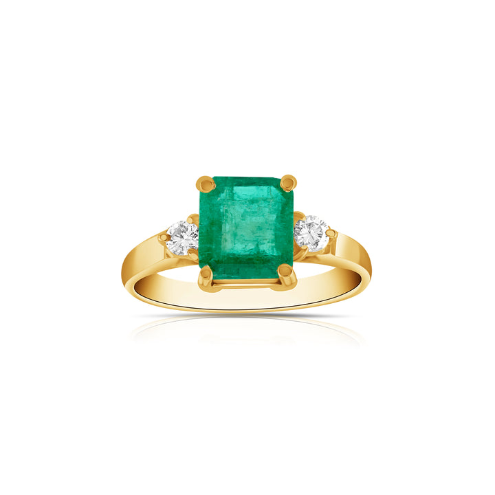 14K Yellow Gold Diamond & Emerald Three-Stone Ring ~ 1.20 Ct