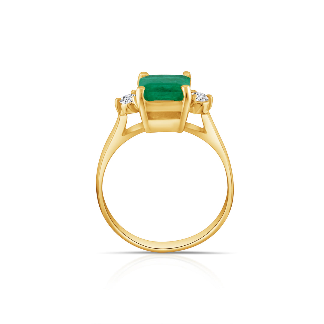 14K Yellow Gold Diamond & Emerald Three-Stone Ring ~ 1.20 Ct