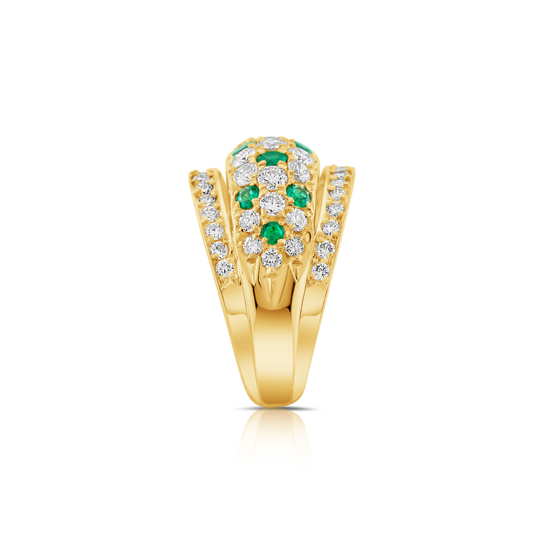 18K Yellow Gold Diamond & Emerald Right Hand Ring ~ 3 Ct