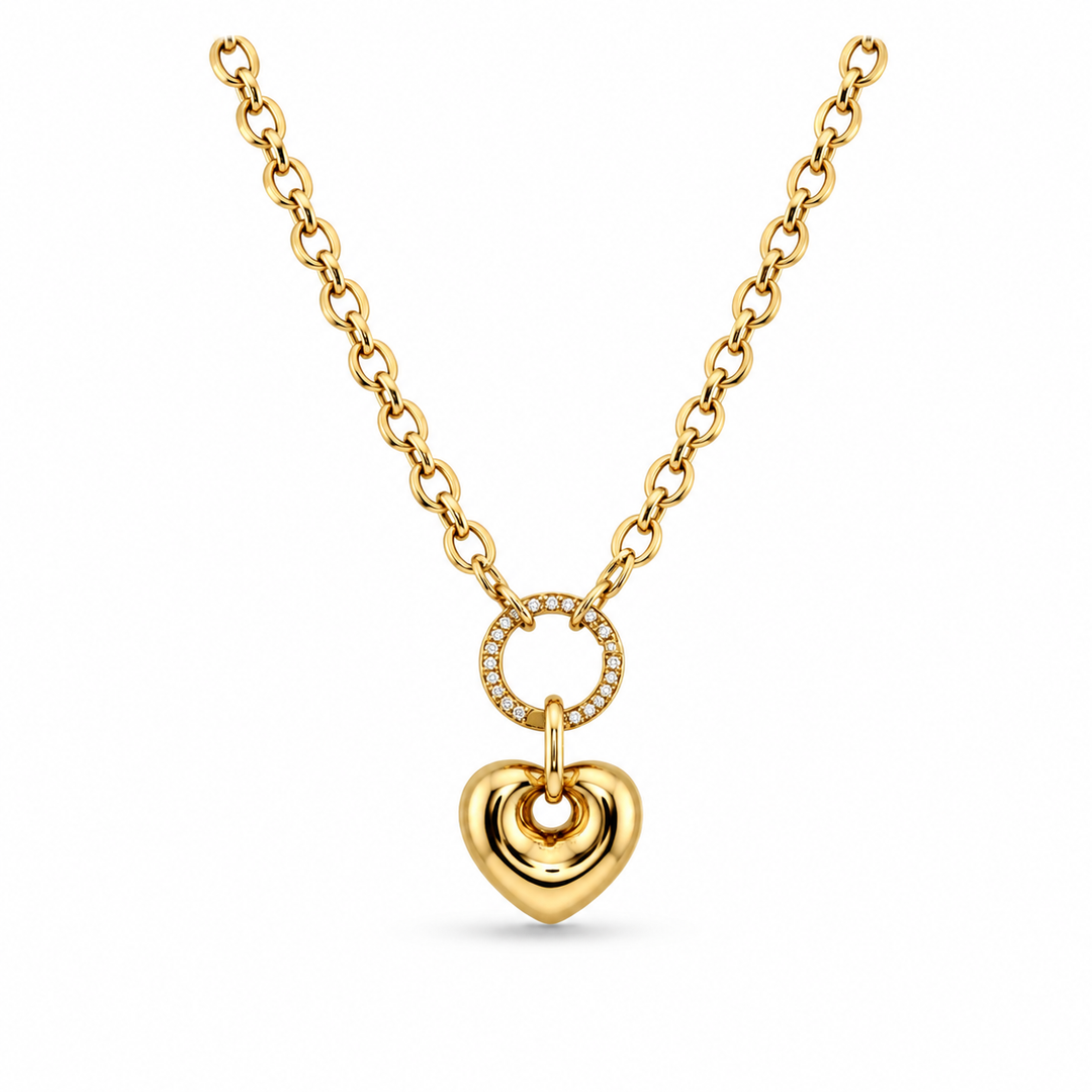14K Yellow Gold Diamond Heart Charm Necklace ~ 1/10 Ct