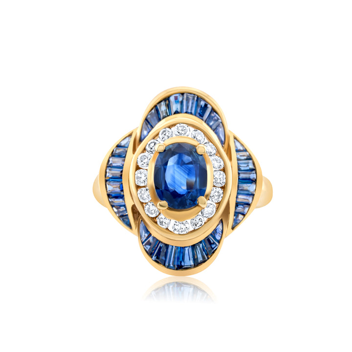 14K Yellow Gold Diamond & Sapphire Vintage Ring ~ 2 Ct