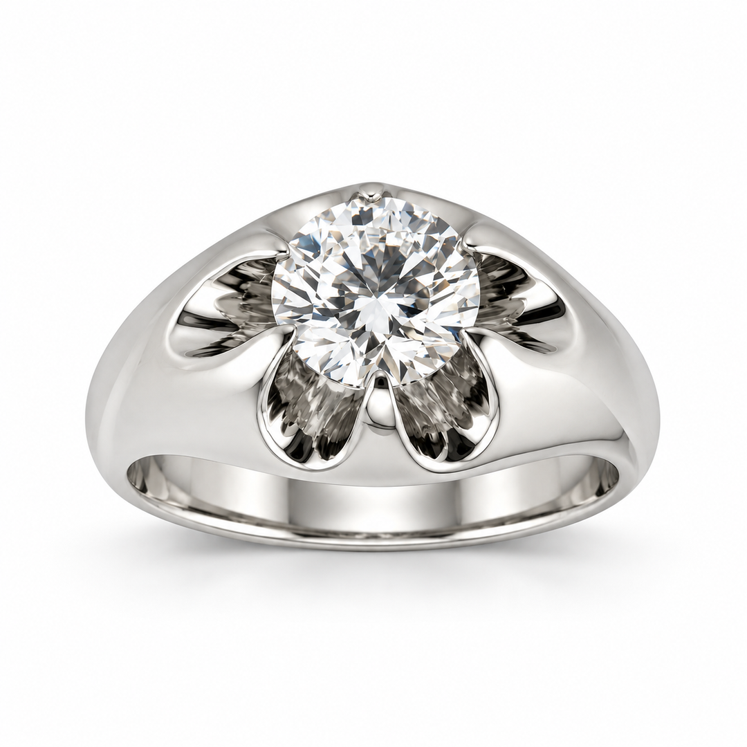 14K White Gold Lab Diamond Sculpted Men’s Ring 1.57 Ct