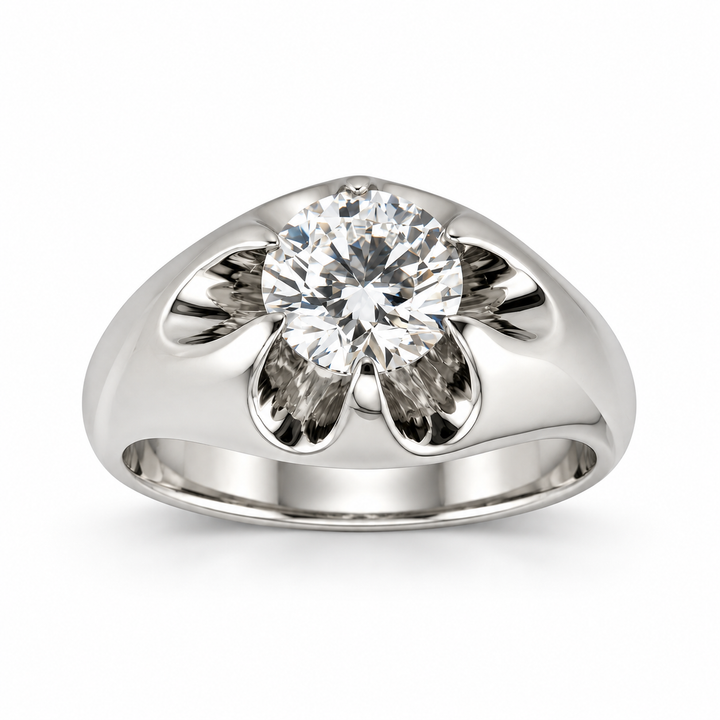 14K White Gold Lab Diamond Sculpted Men’s Ring 1.57 Ct