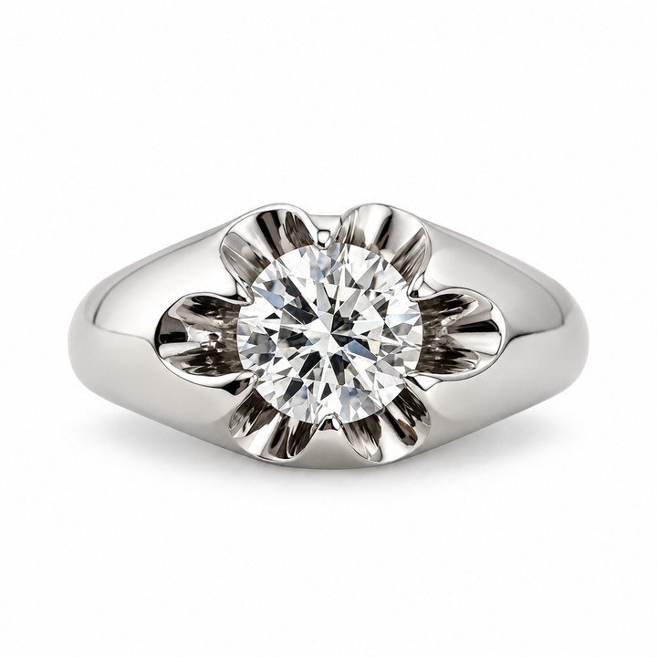 14K White Gold Lab Diamond Sculpted Men’s Ring 1.57 Ct