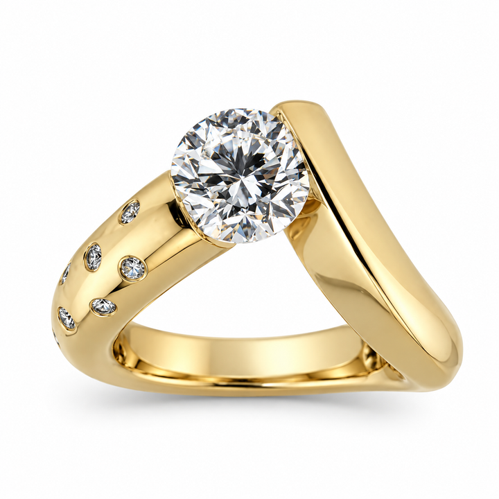 18K Yellow Gold Lab Diamond Asymmetrical Bypass Ring ~ 1 ¼ Ct
