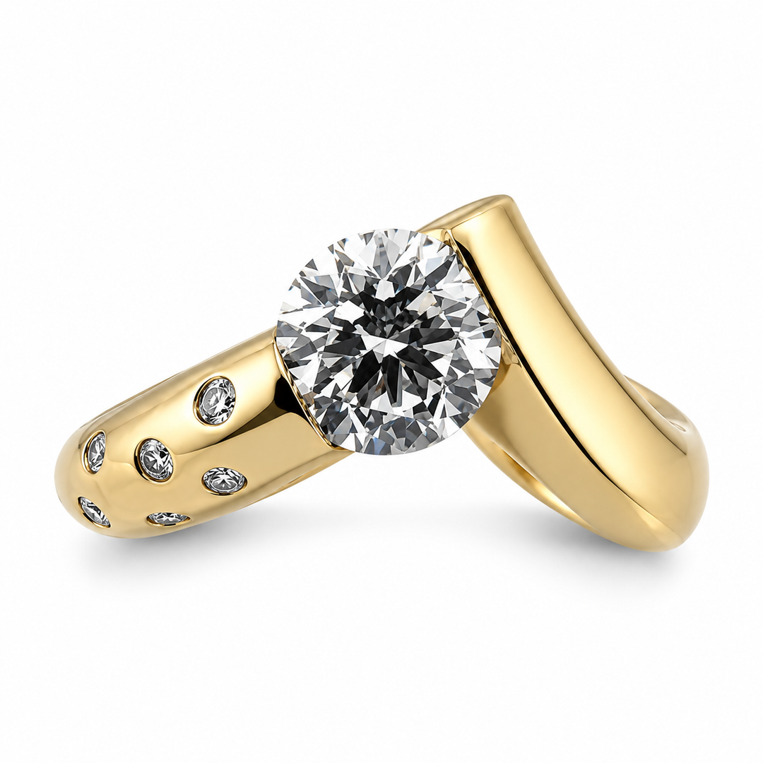 18K Yellow Gold Lab Diamond Asymmetrical Bypass Ring ~ 1 ¼ Ct