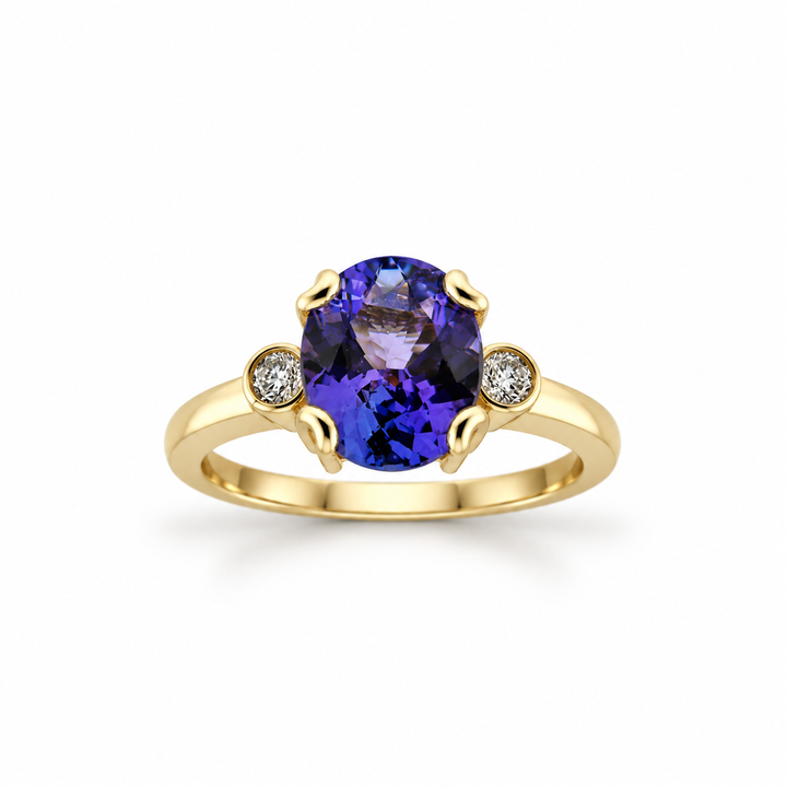 14K White Gold Diamond & Tanzanite Three-Stone Ring ~ 2 Ct