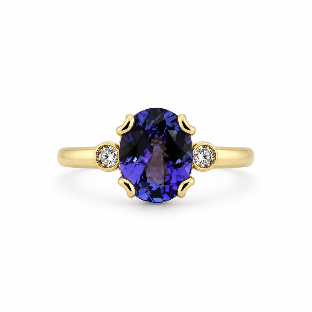 14K White Gold Diamond & Tanzanite Three-Stone Ring ~ 2 Ct