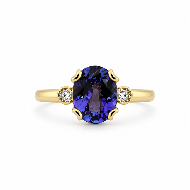 14K White Gold Diamond & Tanzanite Three-Stone Ring ~ 2 Ct