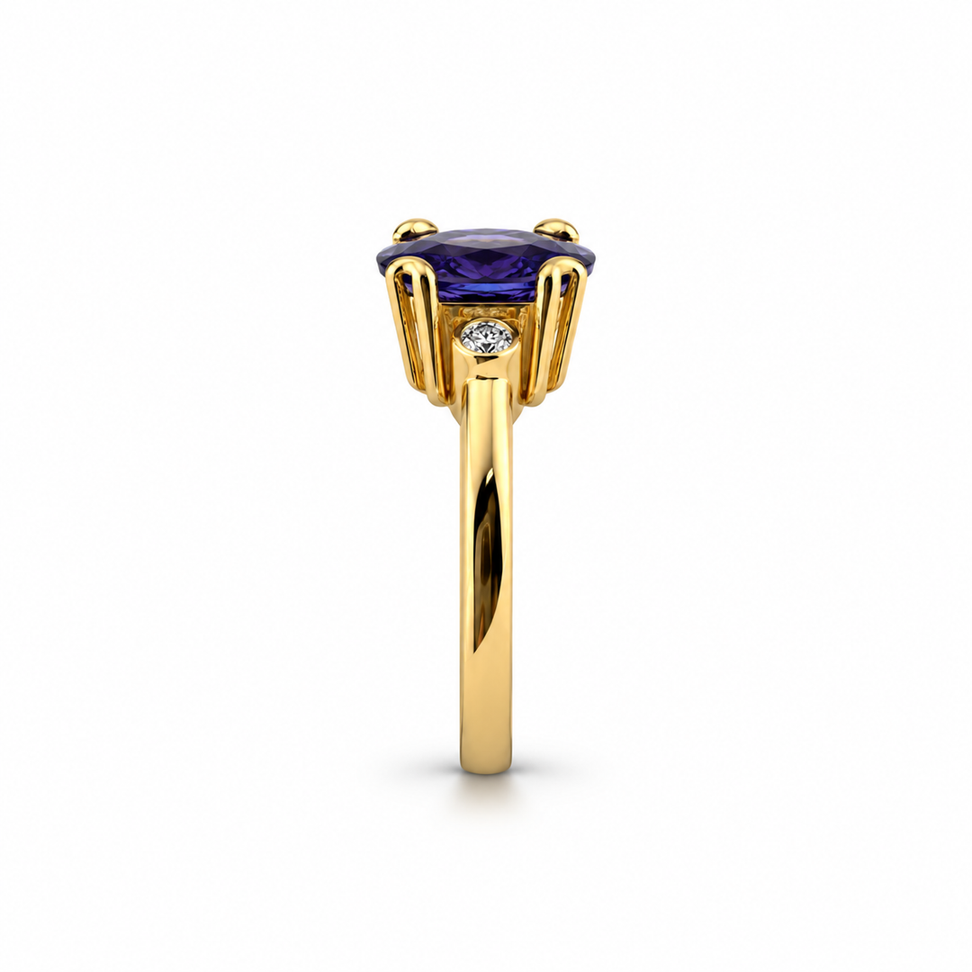 14K White Gold Diamond & Tanzanite Three-Stone Ring ~ 2 Ct