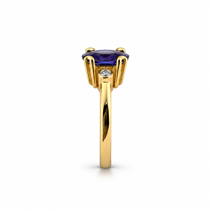 14K White Gold Diamond & Tanzanite Three-Stone Ring ~ 2 Ct