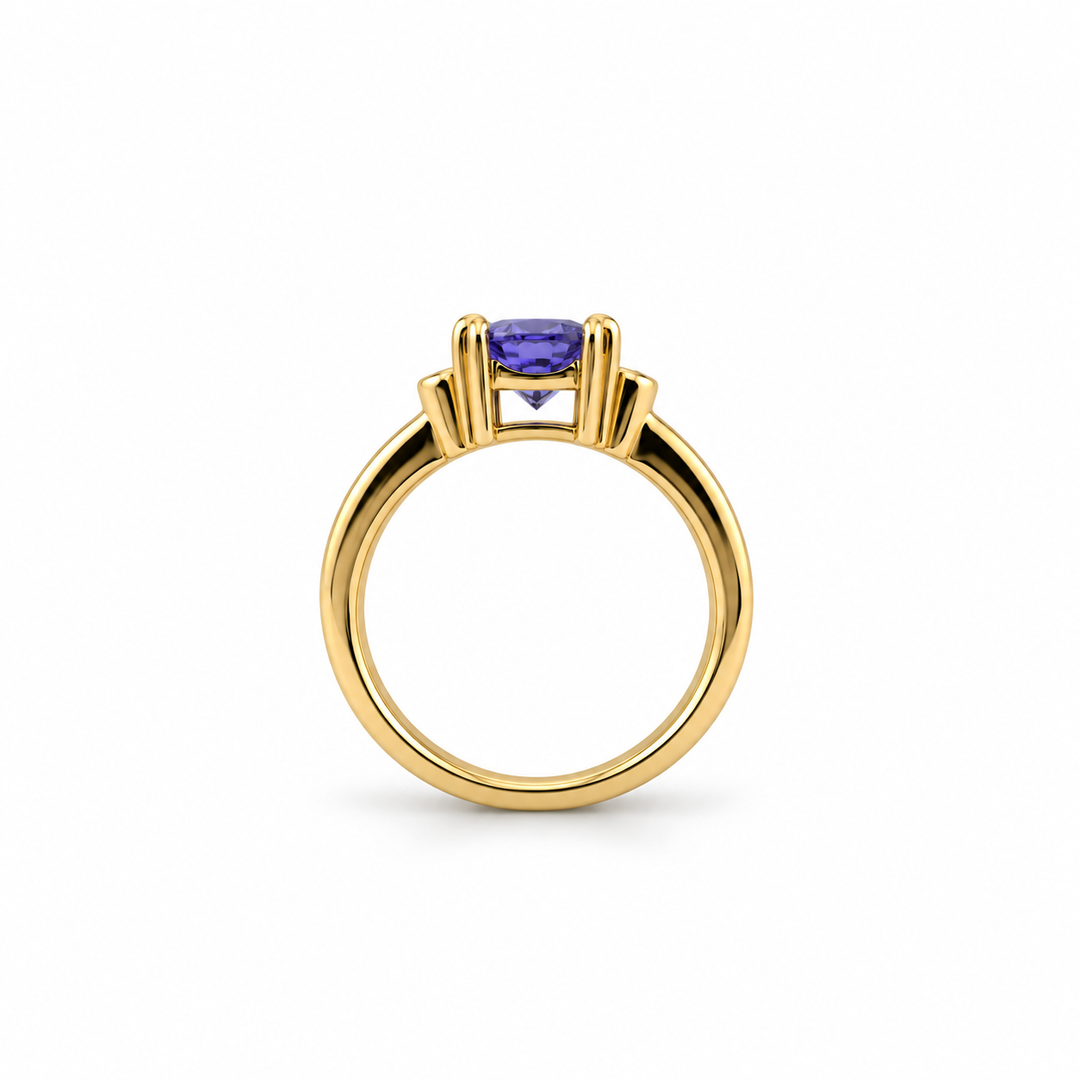 14K White Gold Diamond & Tanzanite Three-Stone Ring ~ 2 Ct